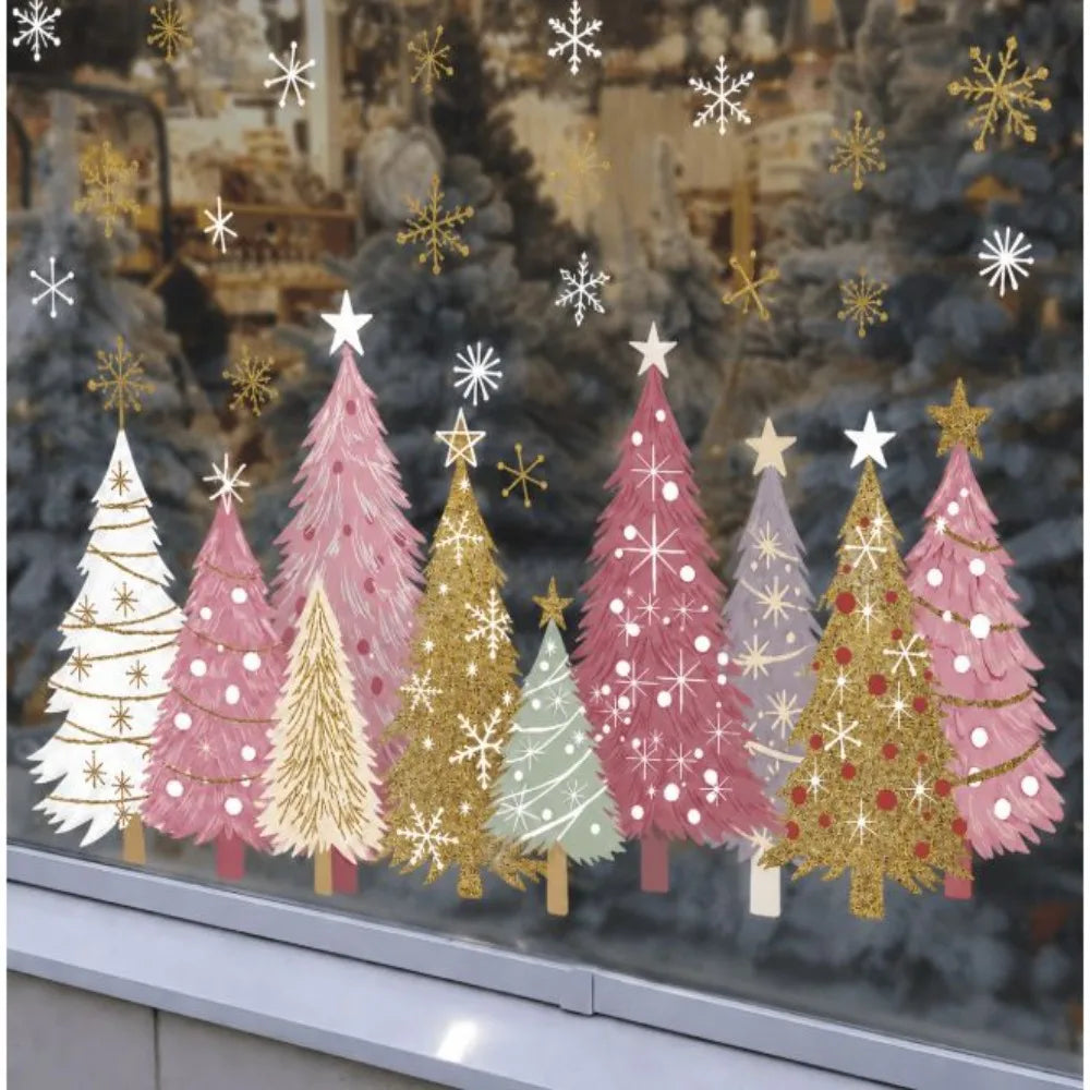 Christmas Tree Window Clings 3-Sheet PVC Snowflake Decals