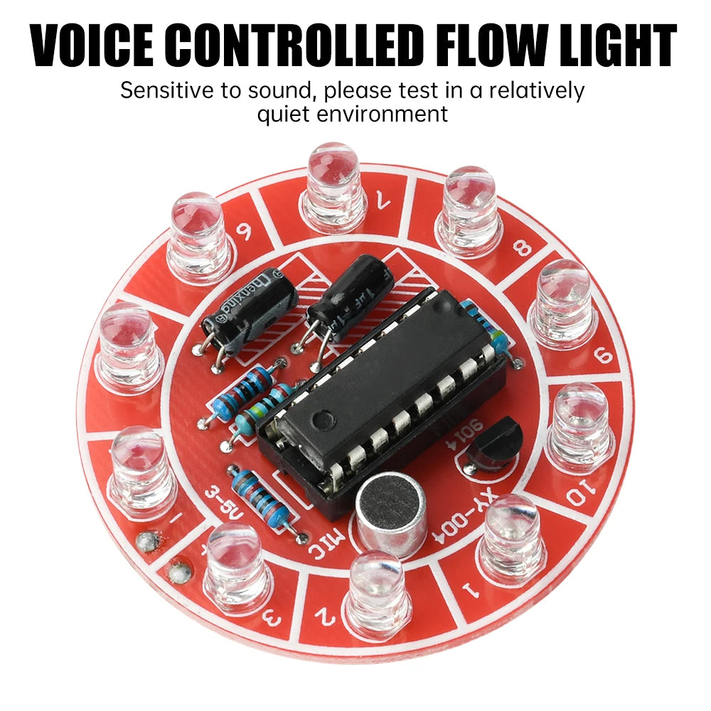 Voice-Controlled LED Rotating DIY Kit – 10 LED Soldering Board