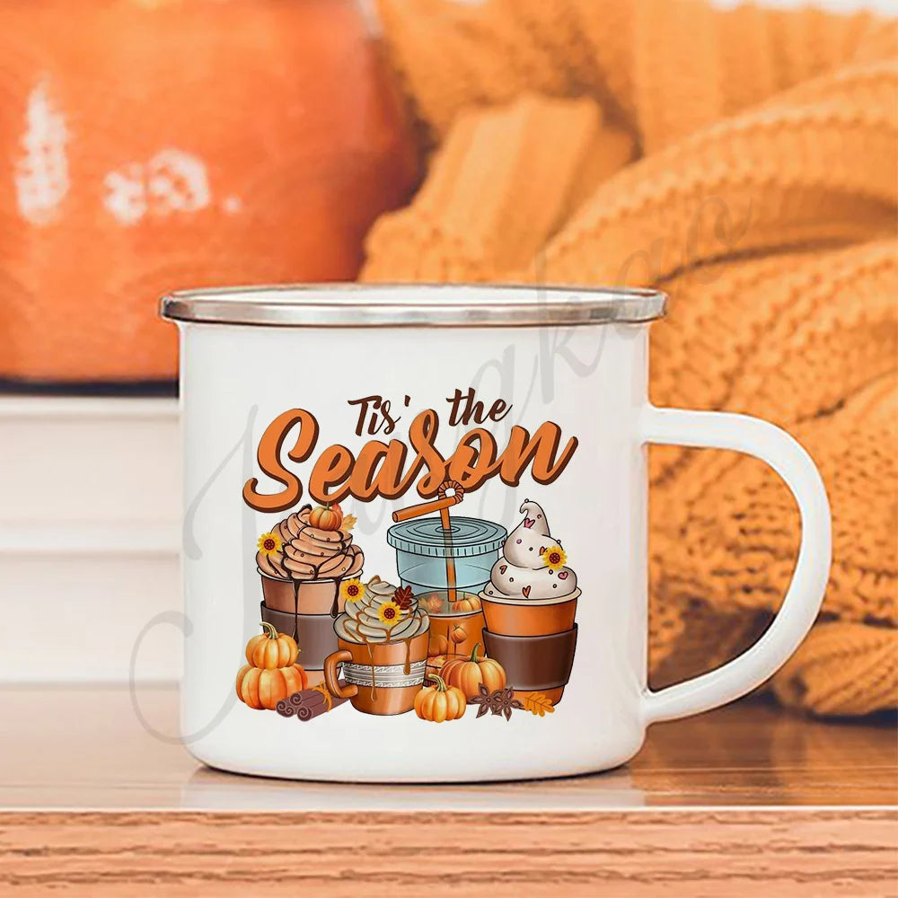 Tis' The Season Enamel Mug | Fall Coffee & Cocoa Cup Gift