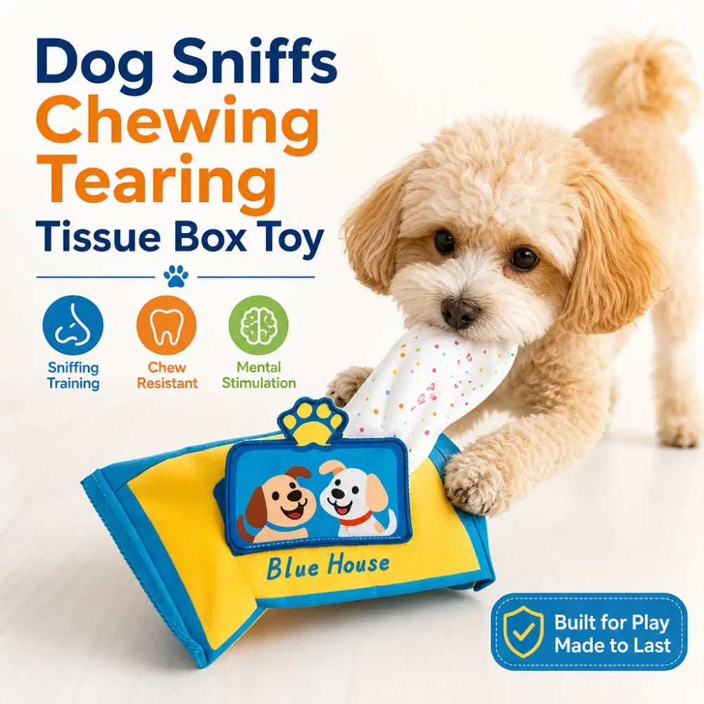 Dog Tissue Box Sniff Toy – Crinkle Squeak Enrichment Toy
