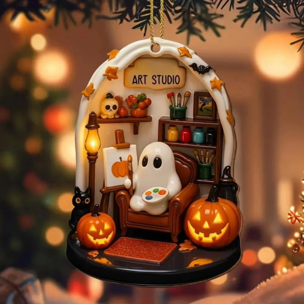Cute Reading Ghost Halloween Acrylic Pendant Ornament