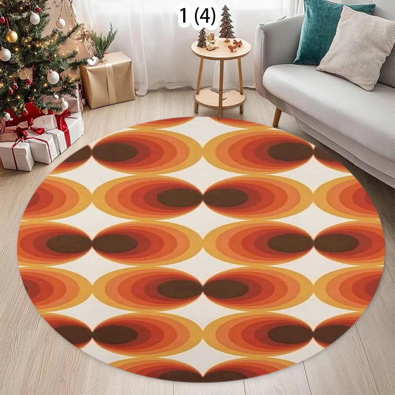 Retro Geometric Round Rug – Colorful Non-Slip Modern Floor Mat