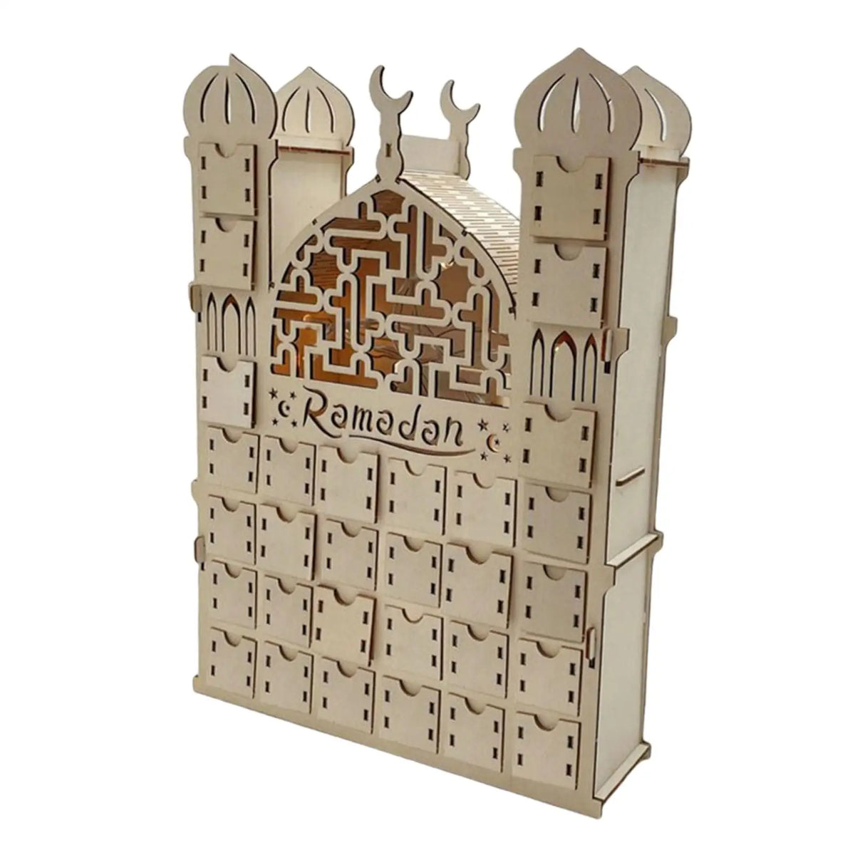 Wooden Ramadan Advent Calendar 30 Drawers LED Light Eid Gift