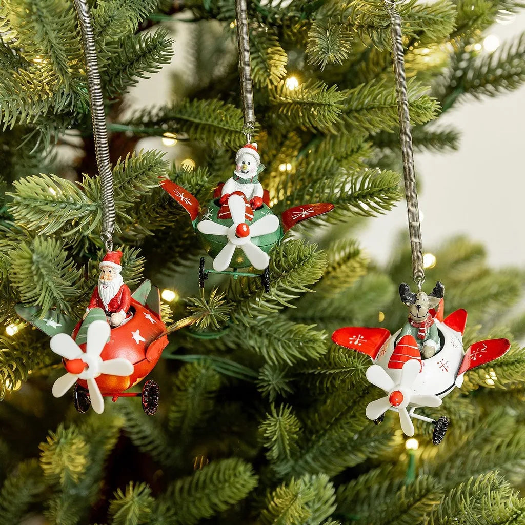 Metal Airplane Christmas Ornament – Santa, Snowman & Reindeer
