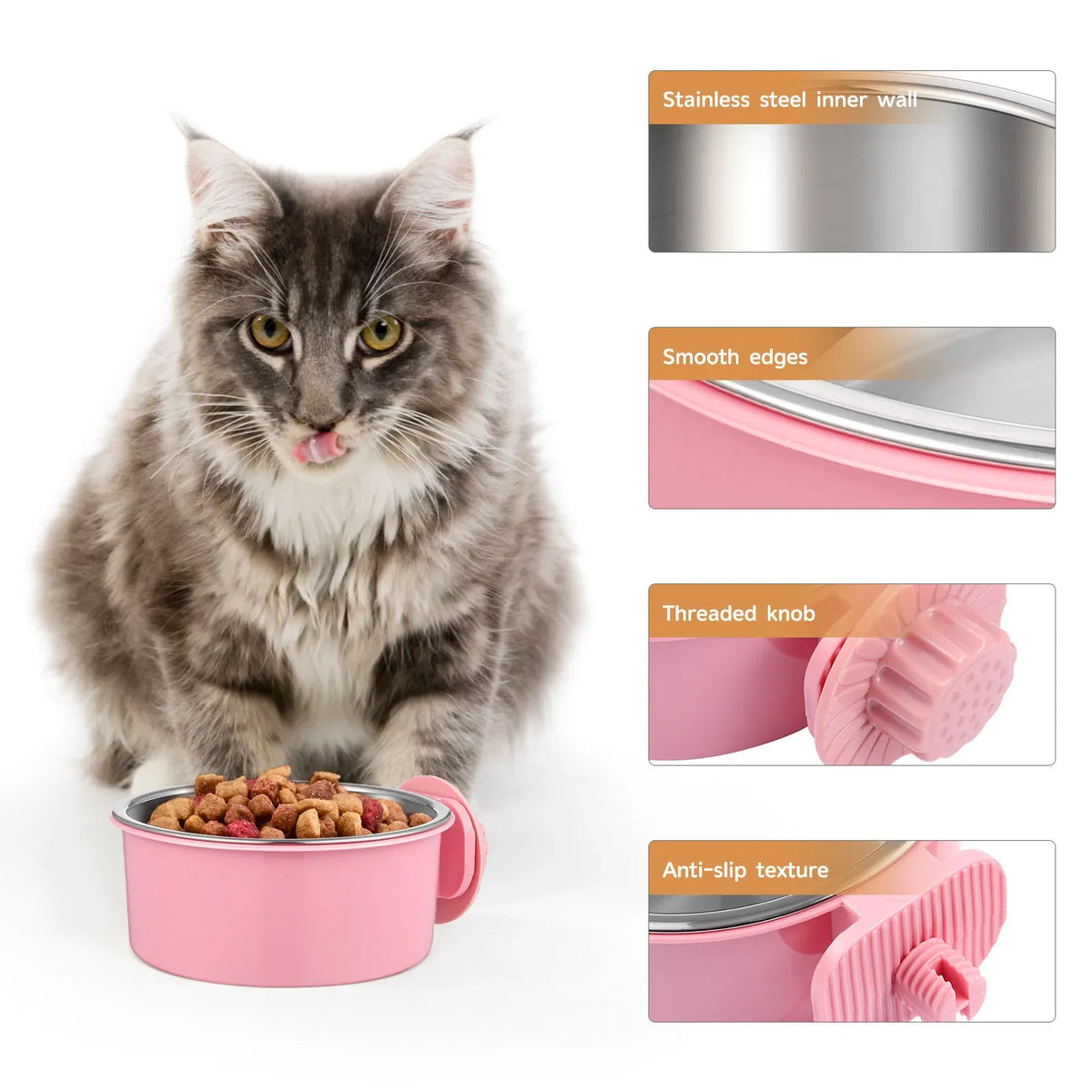 Stainless Steel Cage Hanging Pet Bowl – Anti-Tip Detachable
