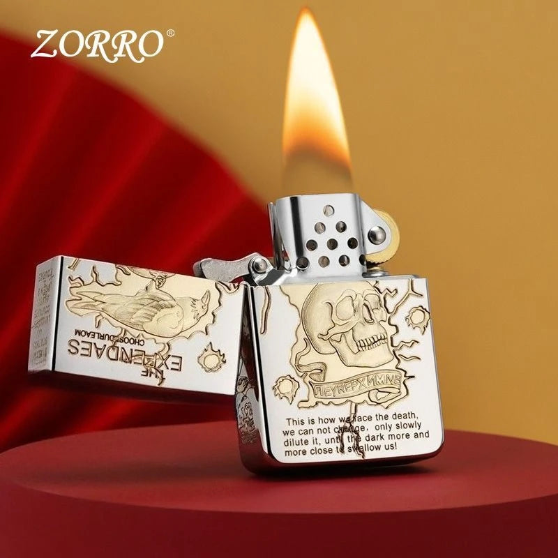 ZORRO Brass Windproof Refillable Kerosene Lighter | Mirror Carved