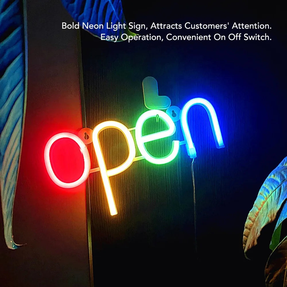 RGB LED Neon Open Sign – USB & Battery Powered Wall Mount