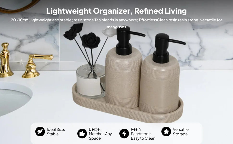 Resin Sandstone Oval Vanity Tray – Bathroom Organizer