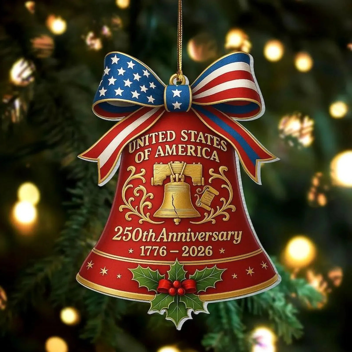USA 250th Anniversary Bell Ornament | Patriotic Acrylic Decor