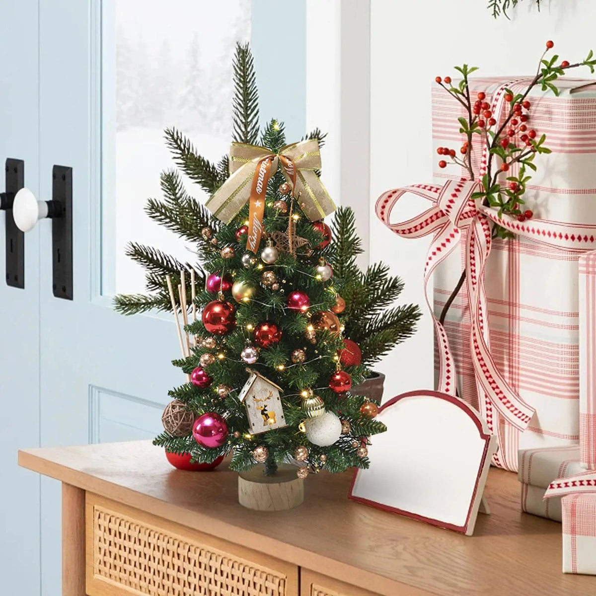 Kesoto Mini Tabletop Christmas Tree with LED Lights & Ornaments