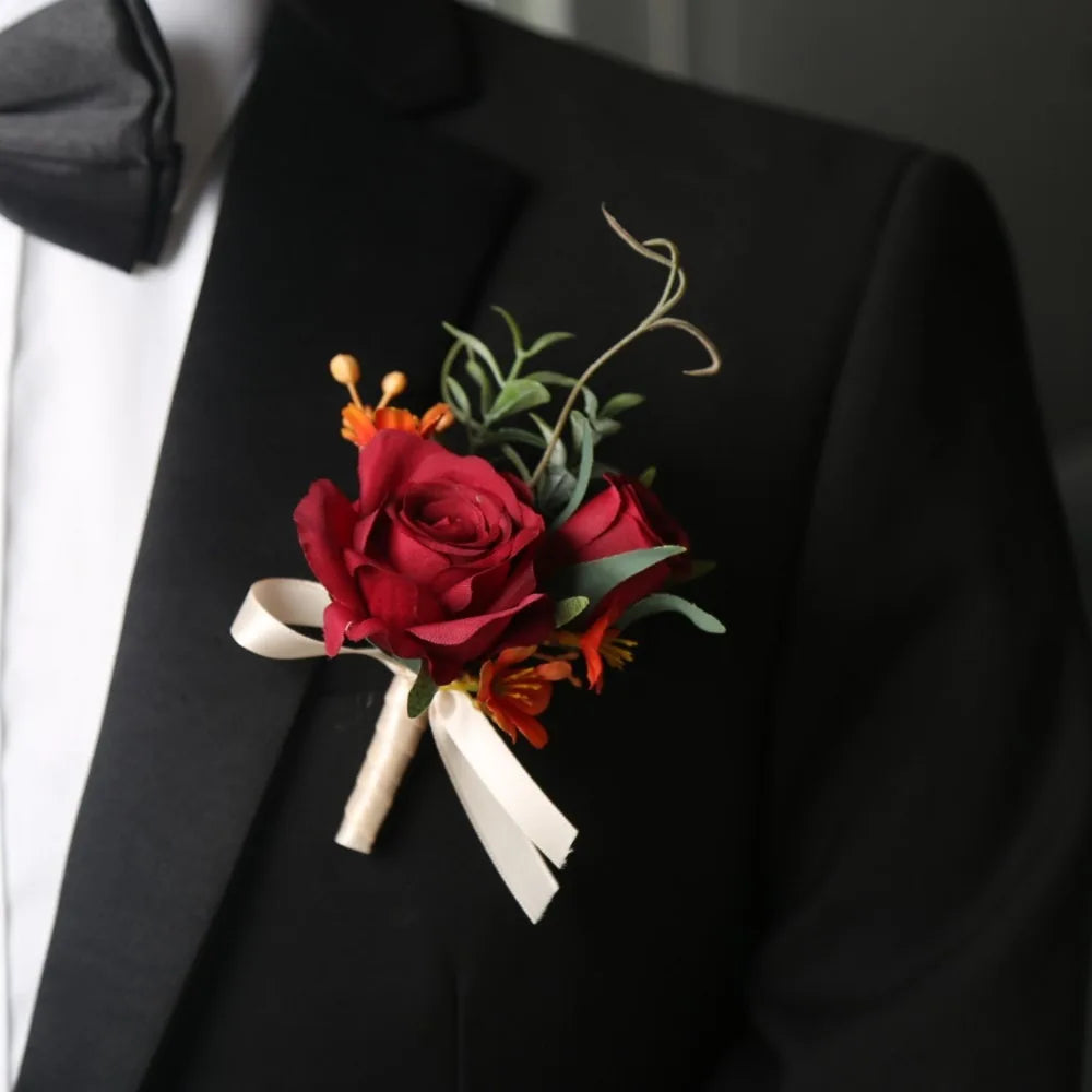 Silk Rose Boutonniere & Wrist Corsage – Wedding Accessories