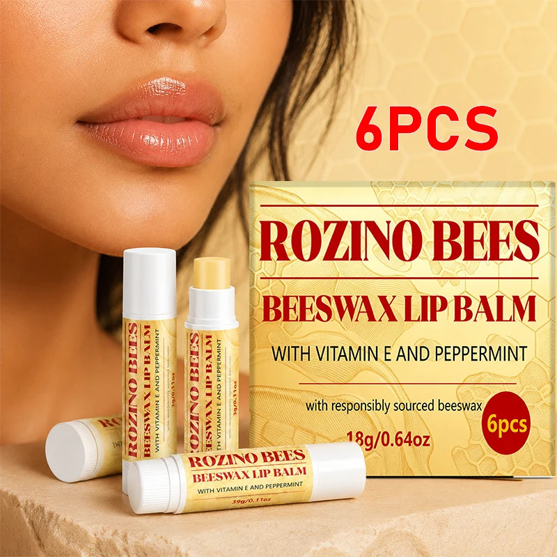 ROZINO 6-Pack Beeswax Lip Balm – Moisturizing & Nourishing