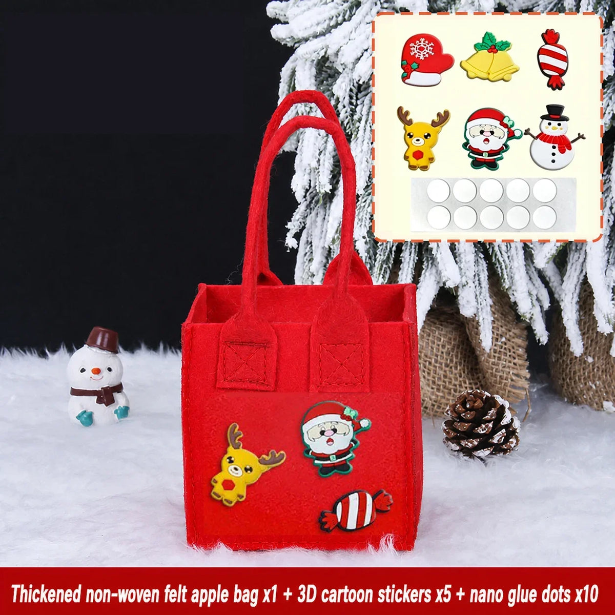 Christmas Non-Woven Felt Gift Bag with Cartoon Stickers