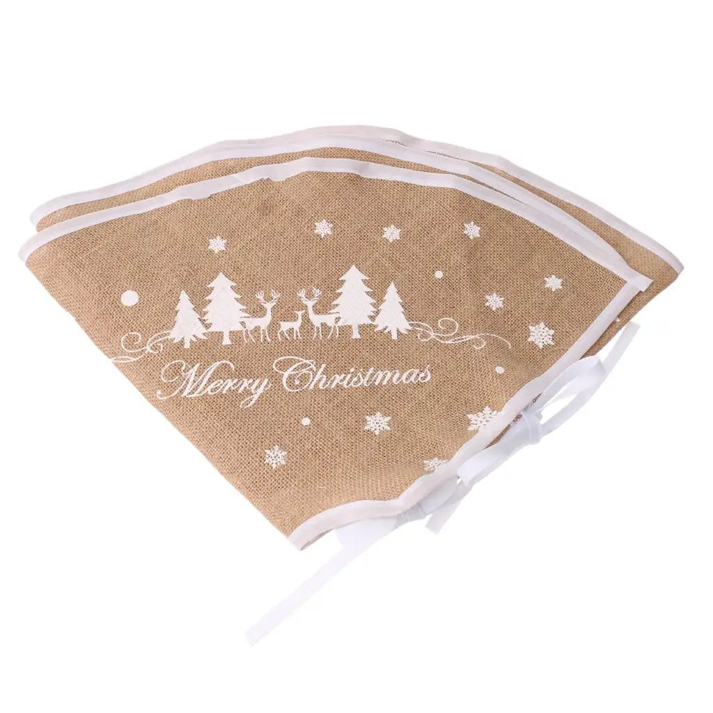 Rustic Linen Christmas Tree Skirt – Snowflake Print | 2 Sizes