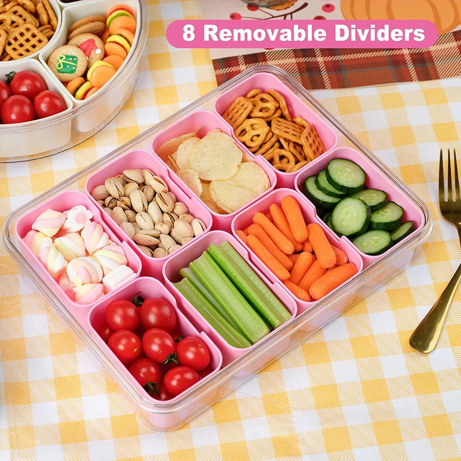Snackle Box 8-Compartment Divided Serving Tray with Lid
