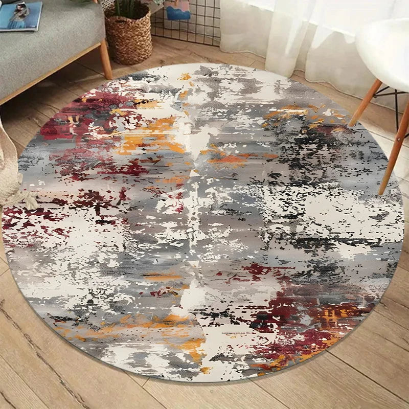 Vintage Distressed Round Rug – Abstract Non-Slip Floor Mat