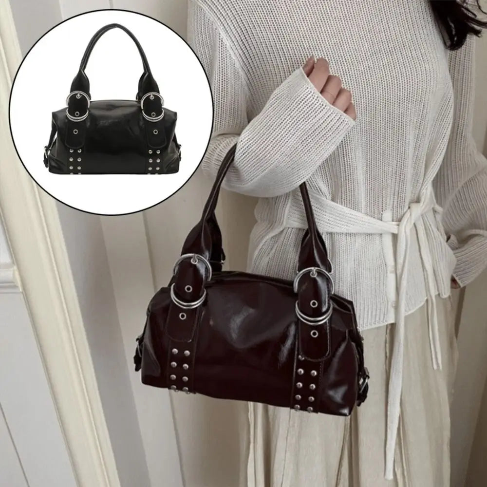 Y2K PU Leather Rivet Shoulder Bag – Women's Fashion Tote