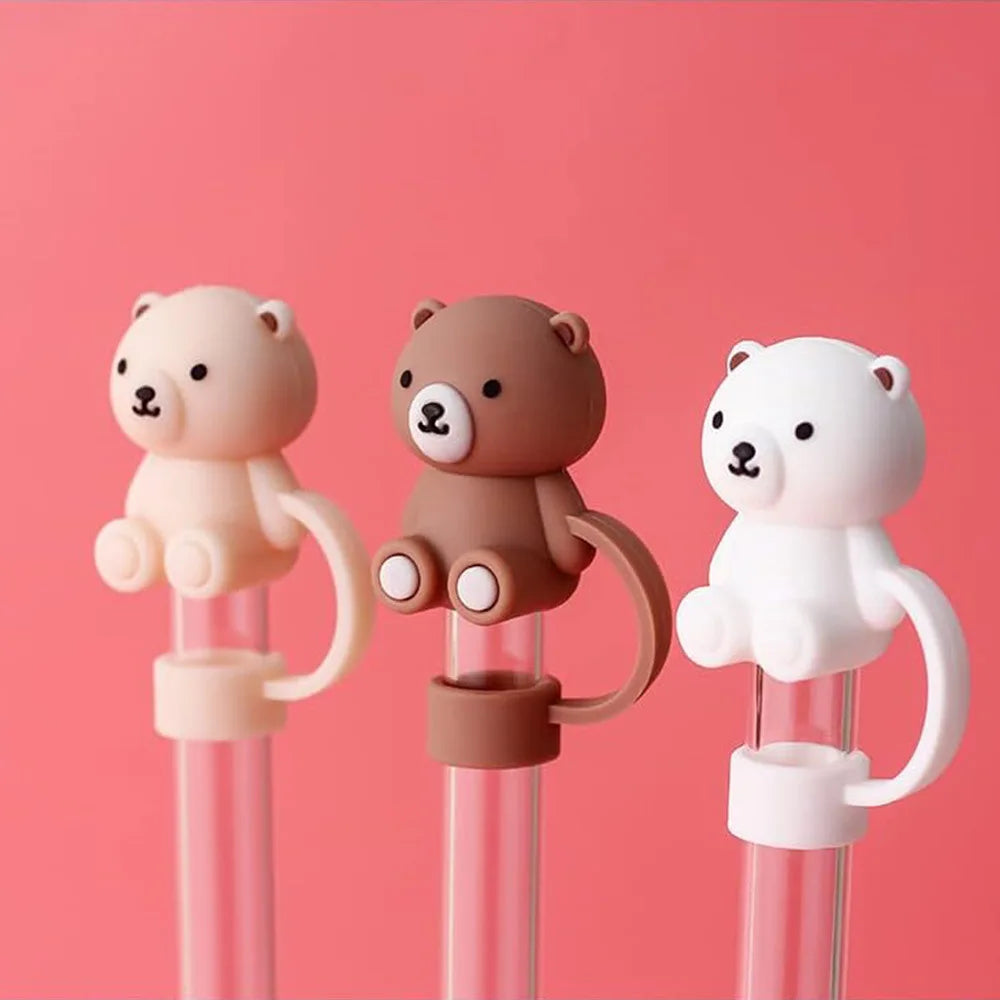 Cute Bear Silicone Straw Tip Cover for Stanley Tumblers