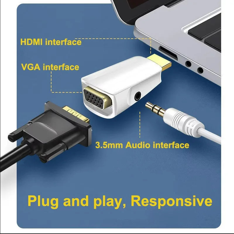 HDMI to VGA Adapter with 3.5mm Audio Cable – 1080P Converter