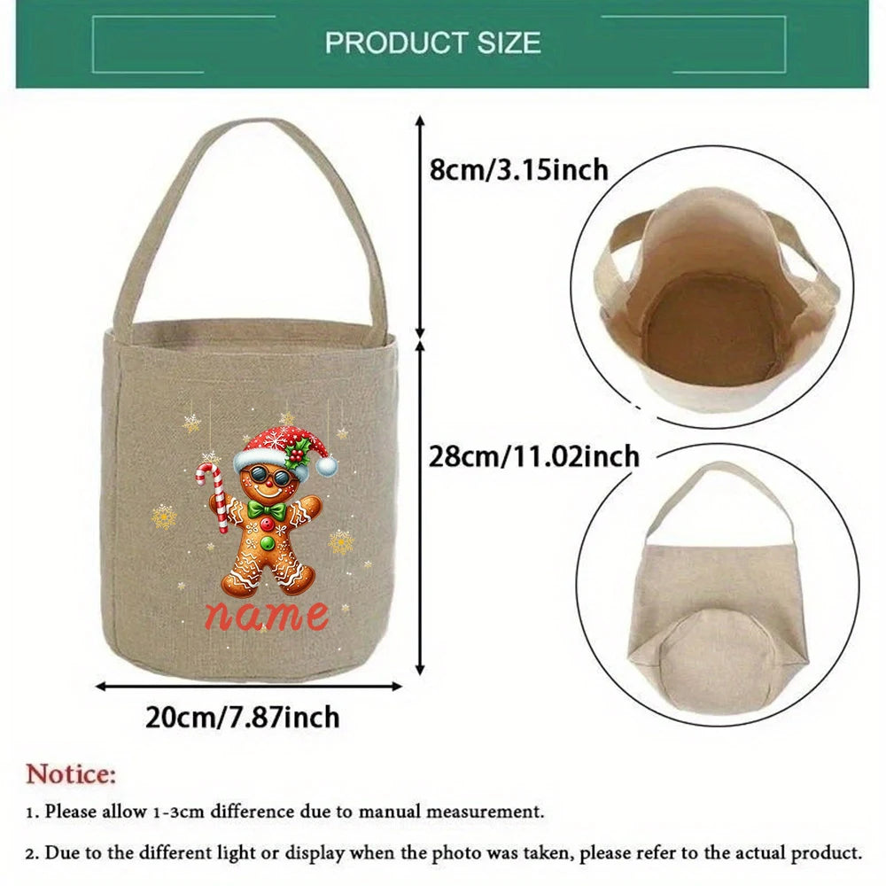 Personalized Christmas Gingerbread Man Linen Gift Bag