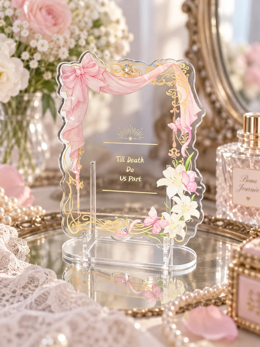 Wedding Bow Floral Acrylic Photo Frame – 3" Polaroid Stand