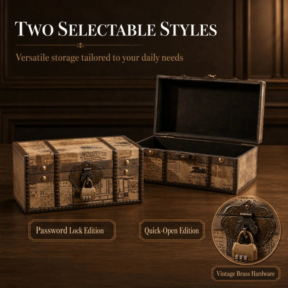 Vintage Wooden Jewelry Box – Lockable Treasure Chest Storage