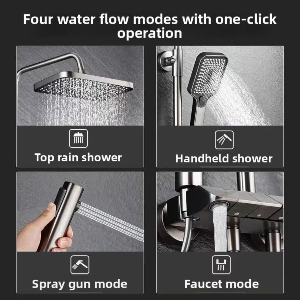Grey Digital Rainfall Shower System | Temperature Display Set