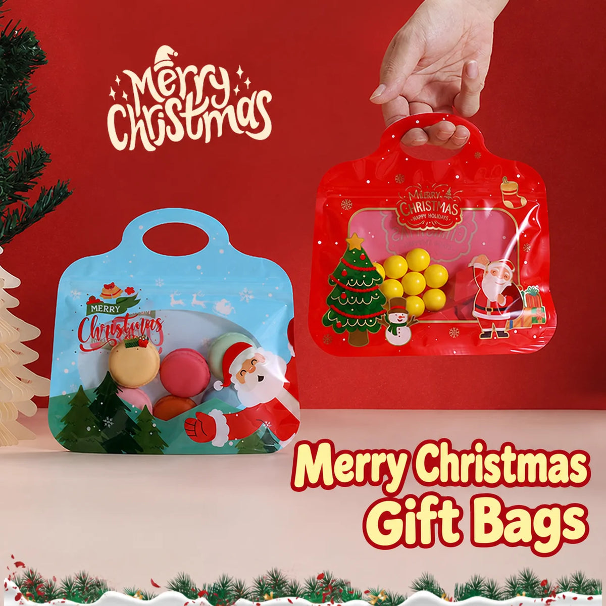 50Pcs Christmas Self-Sealing Gift Bags – Santa Treat Pouches