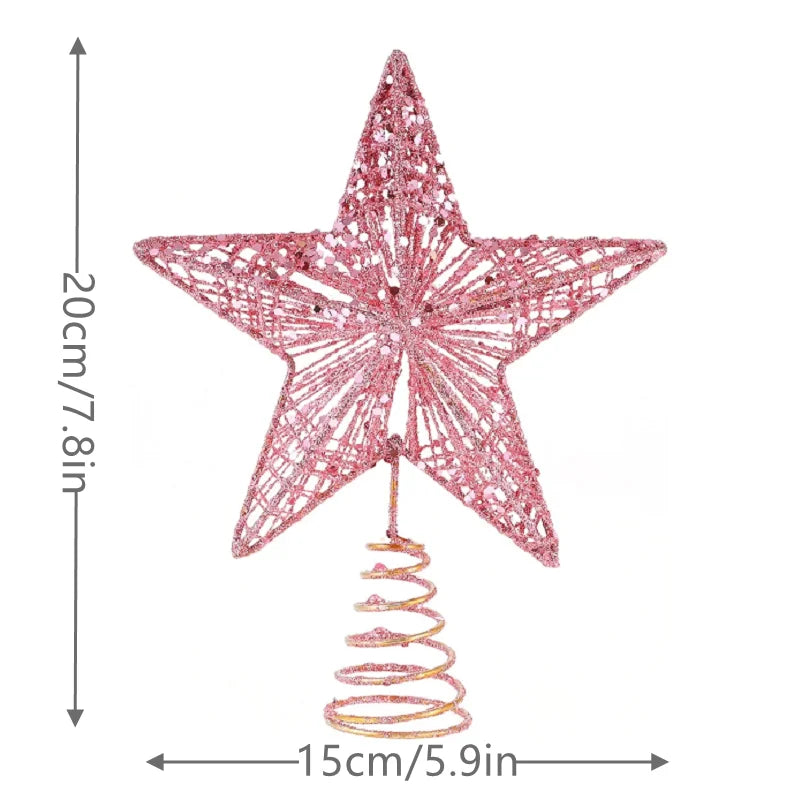 Pink Pentagon Star Christmas Tree Topper | Hollow Metal
