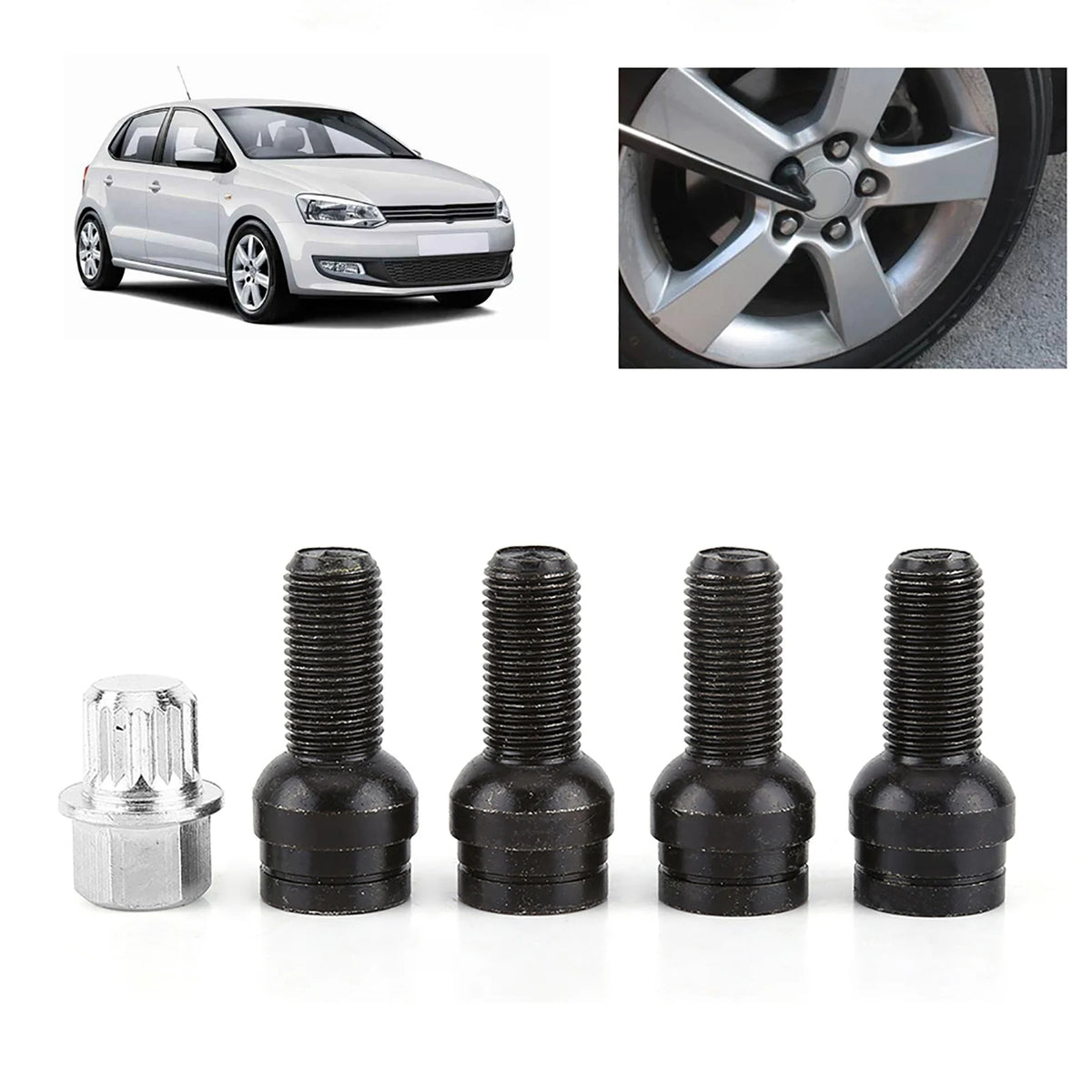 M14x1.5 Black Steel Wheel Lug & Anti-Theft Locking Nut Set + Key