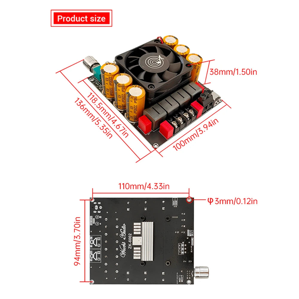 ZK-6002 600W+600W TPA3255 Stereo Power Amplifier Board