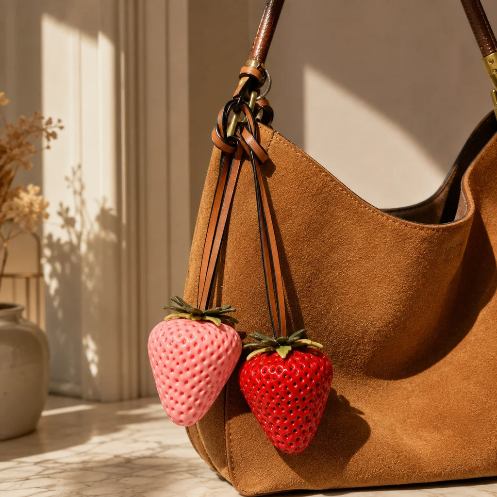 Strawberry Bag Charm Double Strap Pendant – Cute Fruit Keychain