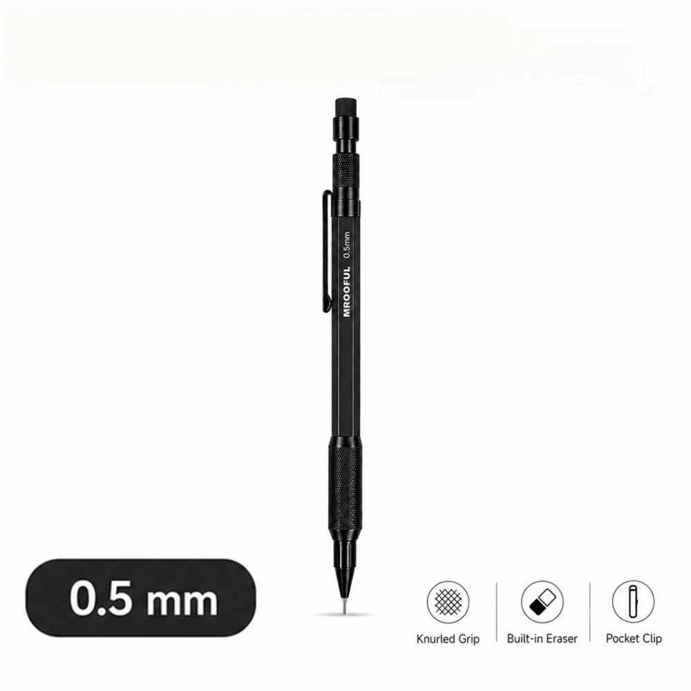 Metal Mechanical Pencil 0.5–1.3mm | Low Gravity, Built-in Eraser