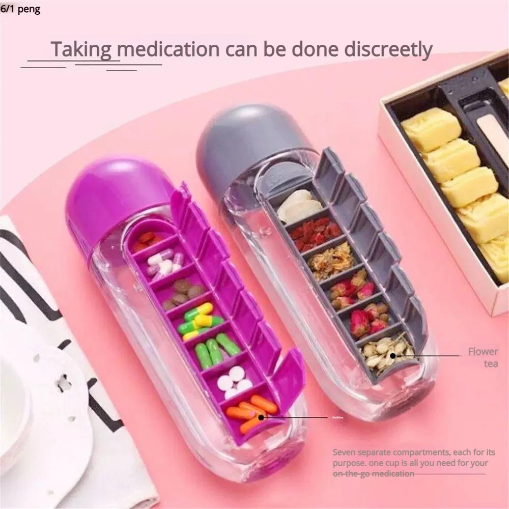 2-in-1 Water Bottle & Pill Organizer – BPA-Free Sports Bottle