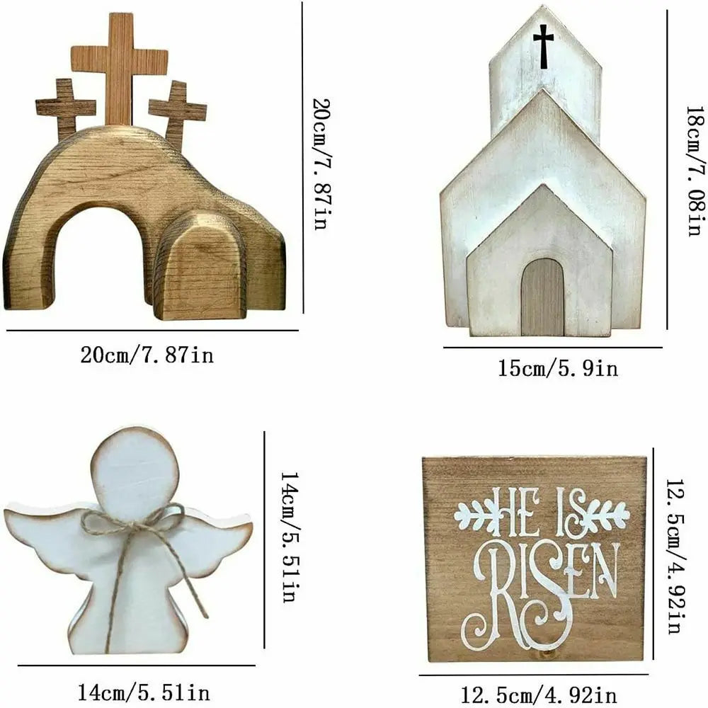 Handcrafted Easter Resurrection Scene Wooden Tray Décor Set