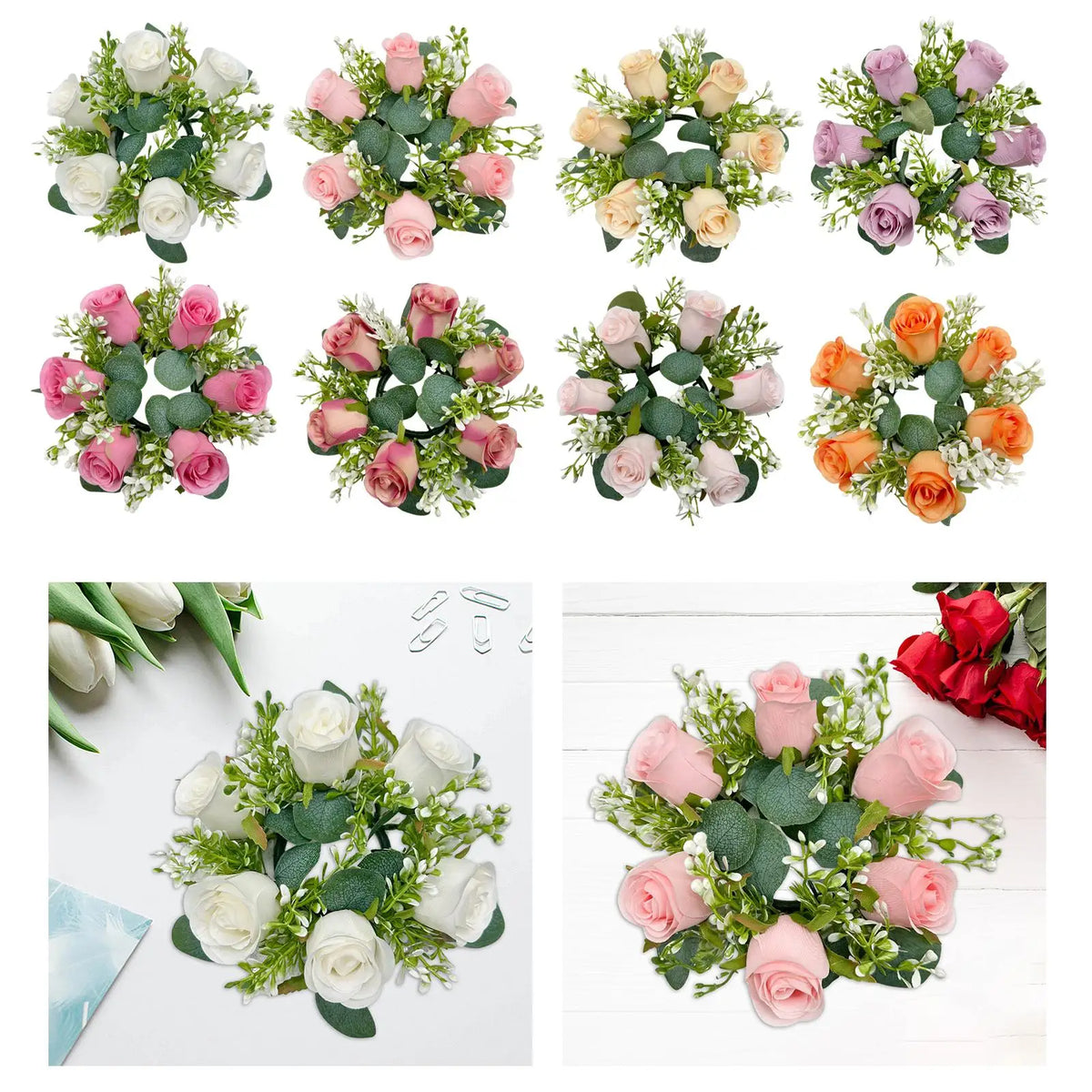 Artificial Floral Candle Ring Wreath | Greenery Rose Décor