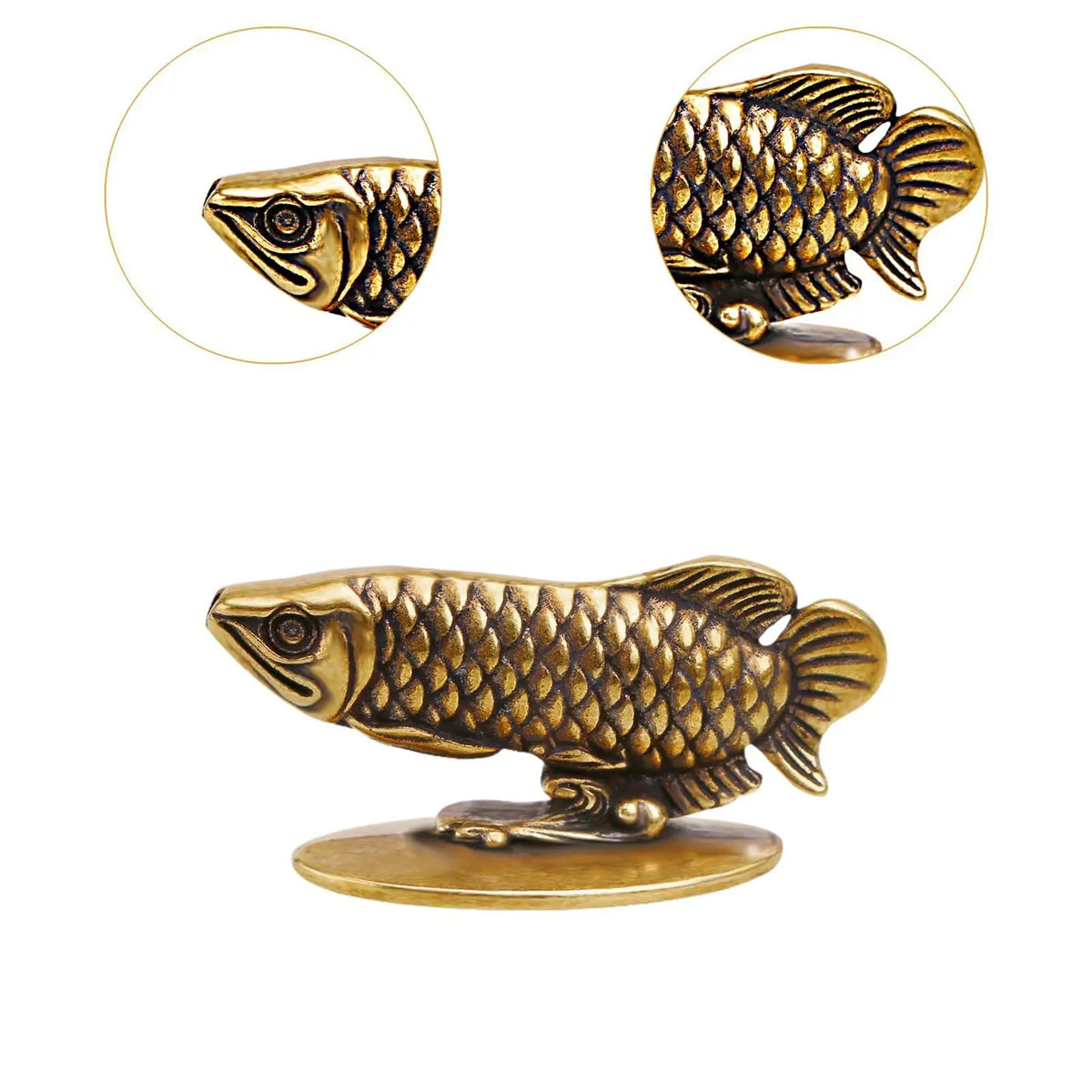 Mini Brass Arowana Fish Statue & Incense Stick Holder Decor