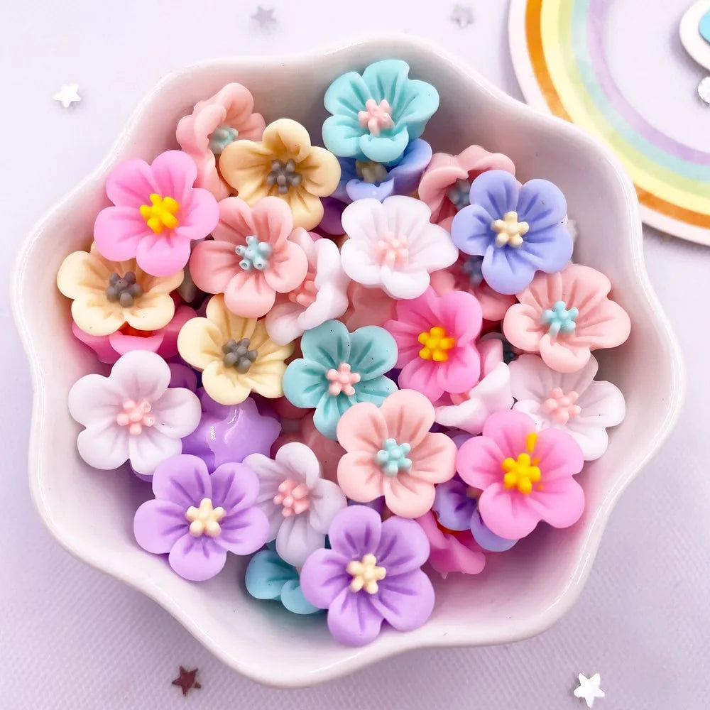 50Pcs 14mm 3D Resin Morning Glory Flatback Flower Craft Gems