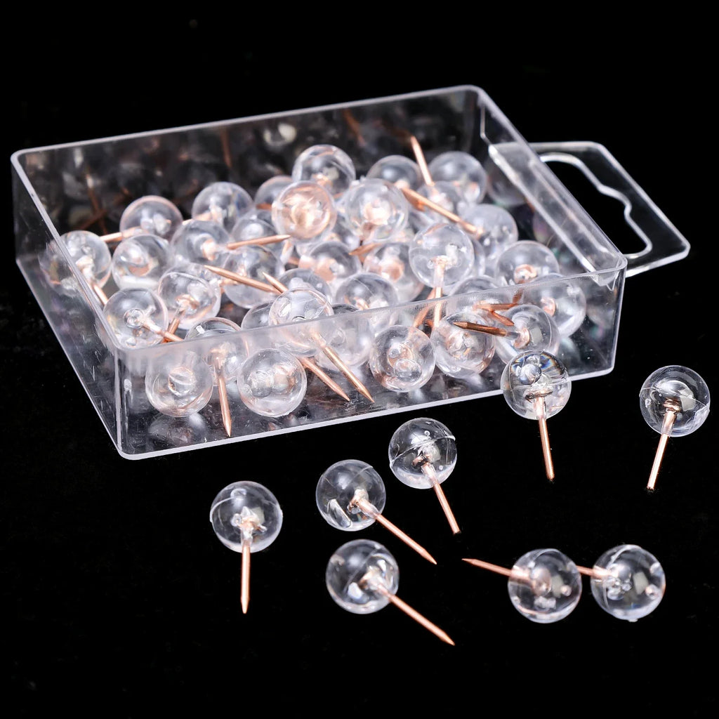 Transparent Spherical Push Pins – 50-Pack Cork Board Thumbtacks