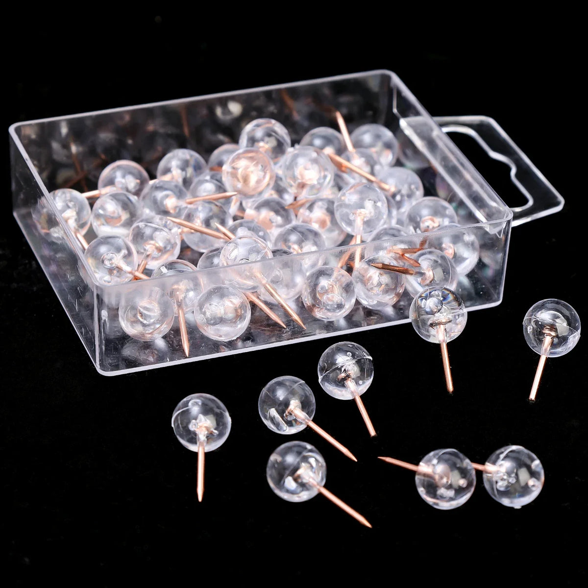 Transparent Spherical Push Pins – 50-Pack Cork Board Thumbtacks