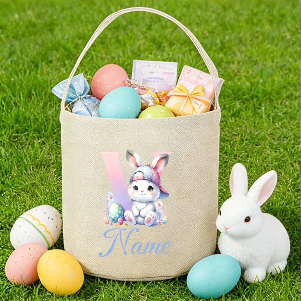 Personalized Bunny Easter Basket for Kids – Custom Name Bag