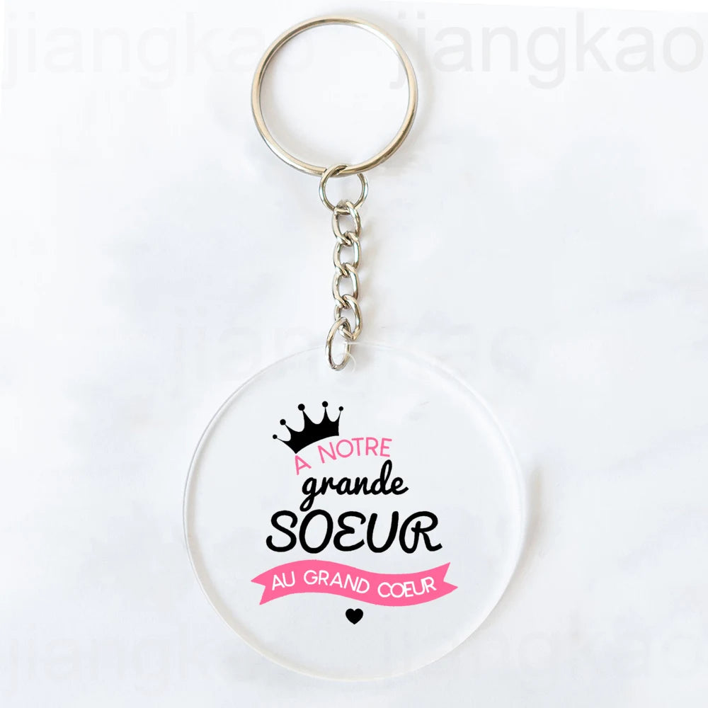 Acrylic Sister French Quote Keychain – Funny Birthday Gift