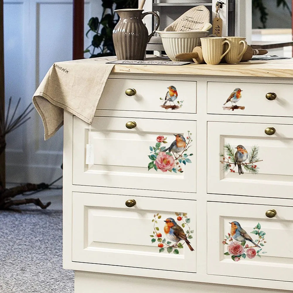 Bird Rub-On Transfers for Furniture & Crafts – 3-Sheet Robin Set