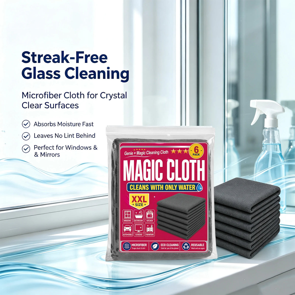 6-Pack Microfiber Cleaning Cloths – Reusable & Lint-Free