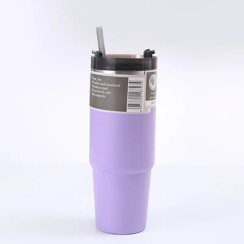 304 Stainless Steel Vacuum Thermos Cup with Straw | Portable