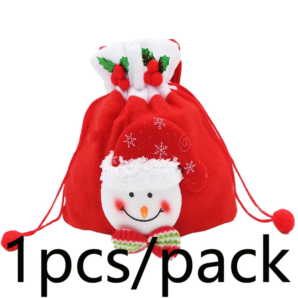 Christmas Corduroy Apple Bag with Pom-Pom Rope | 22x20cm