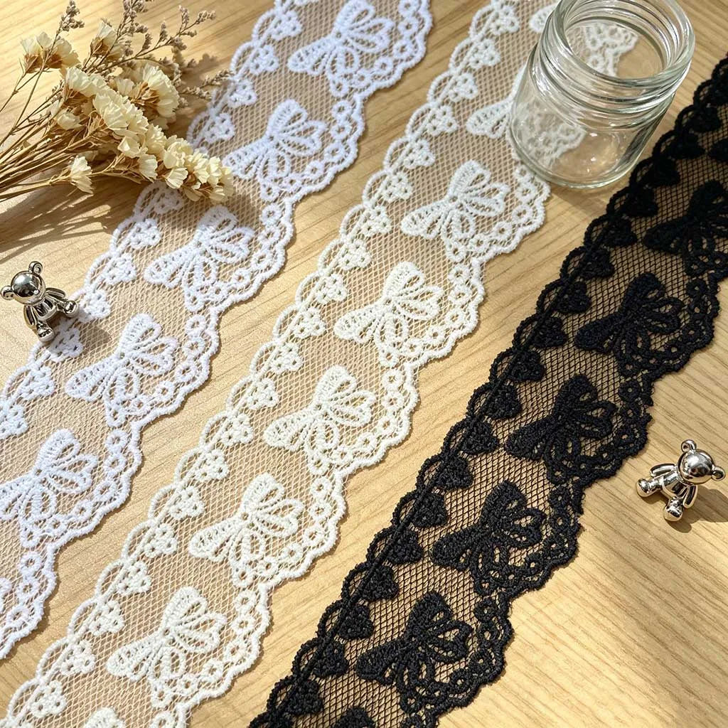Embroidered Bow Mesh Lace Trim 4cm – 3 Yards/Roll