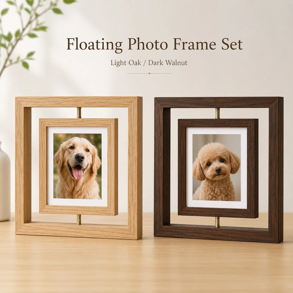 Double-Sided Rotating 7" Wooden Pet Photo Frame | Paw Print