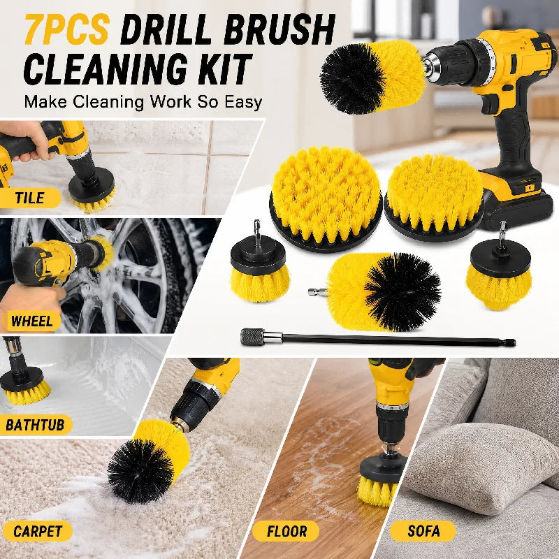 7-Piece Drill Brush Attachment Set with Extension Pole
