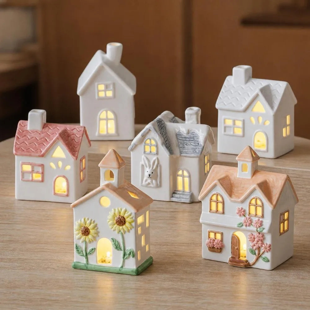 Ceramic House LED Night Light – Warm Glow Christmas Décor